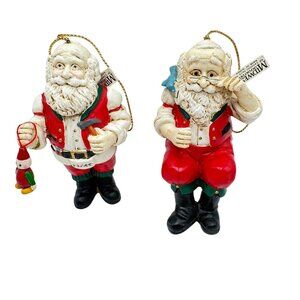 Set Of 2 Midwest Importers Santa Claus Resin Hanging Ornaments 4.5" Tall Vtg